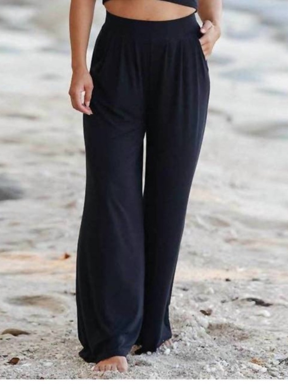 SWEETKAMA Black Knit Wide Leg Pants Size Small